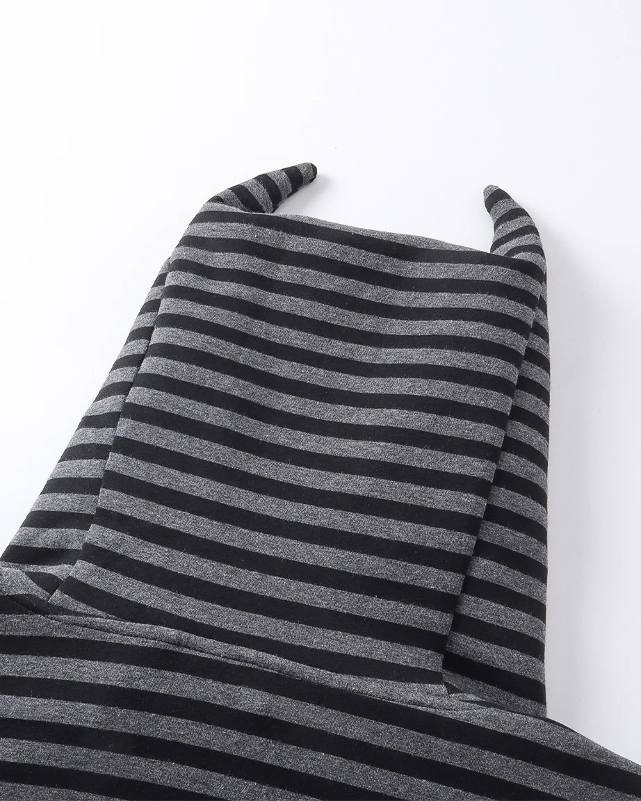 Devil-Horn Striped Hooded Jacket - Image 5