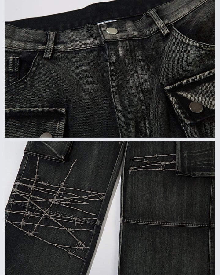 Distressed Black Cargo Pants with Multiple Pockets - Image 5