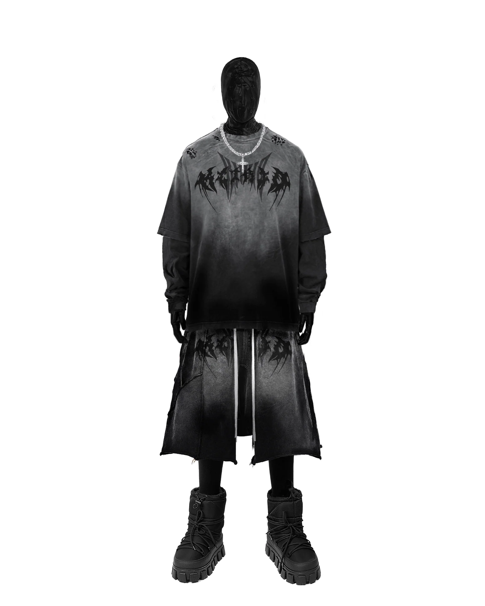 KIIKIO Gothic Logo Distressed Oversized T-Shirt - Image 3