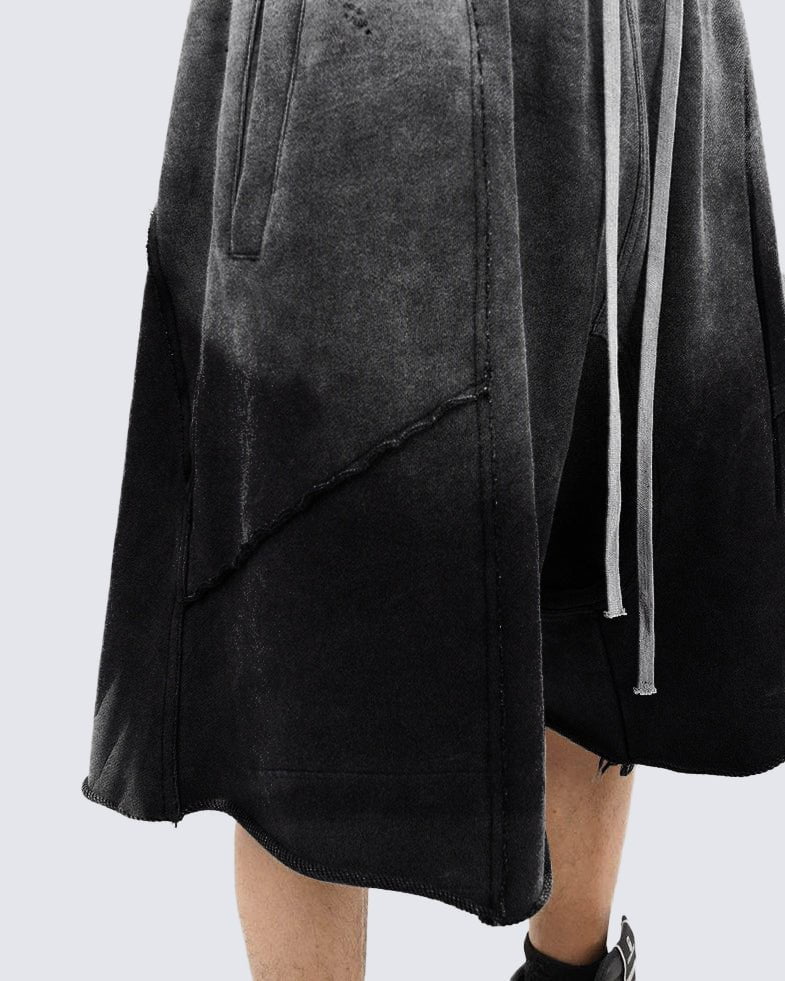 Distressed Black Drop-Crotch Shorts with Drawstring Waist - Image 4