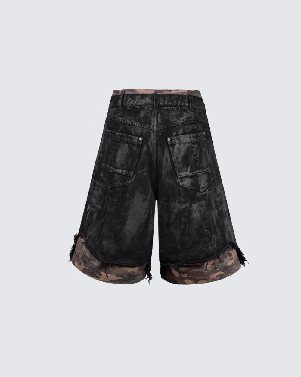 Distressed Bleached Patchwork Denim Shorts - Image 4