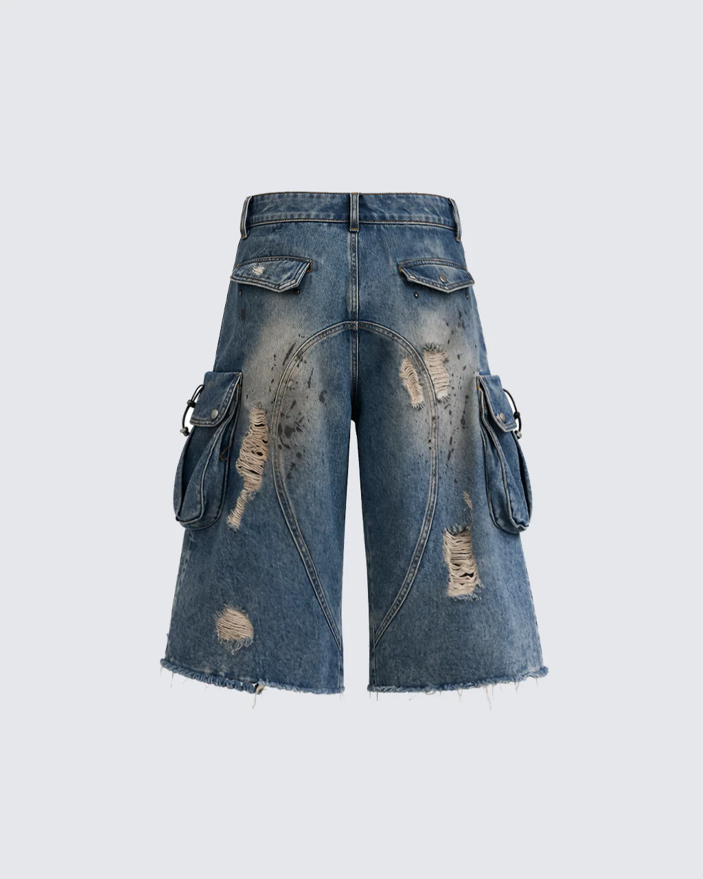 Distressed Cargo Denim Shorts - Image 4