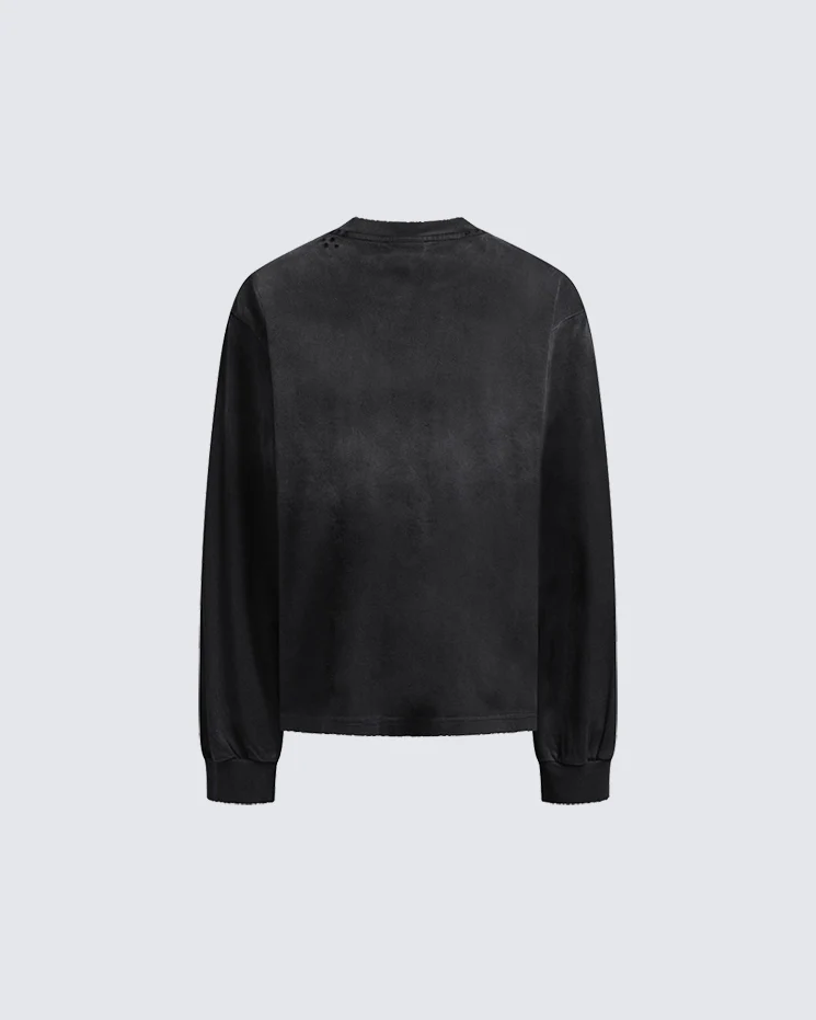 Distressed Crewneck Long Sleeve T-Shirt - Image 2