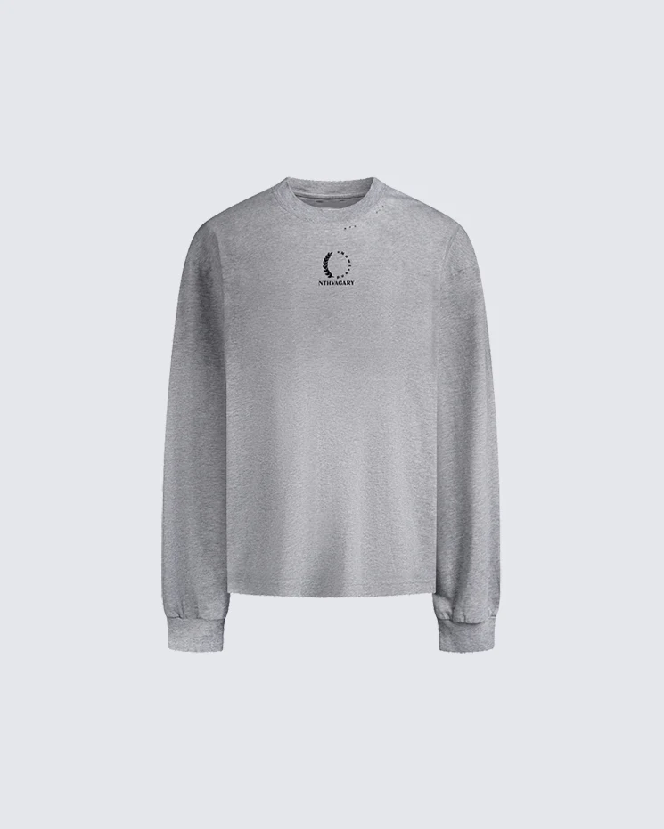 Distressed Crewneck Long Sleeve T-Shirt - Image 3