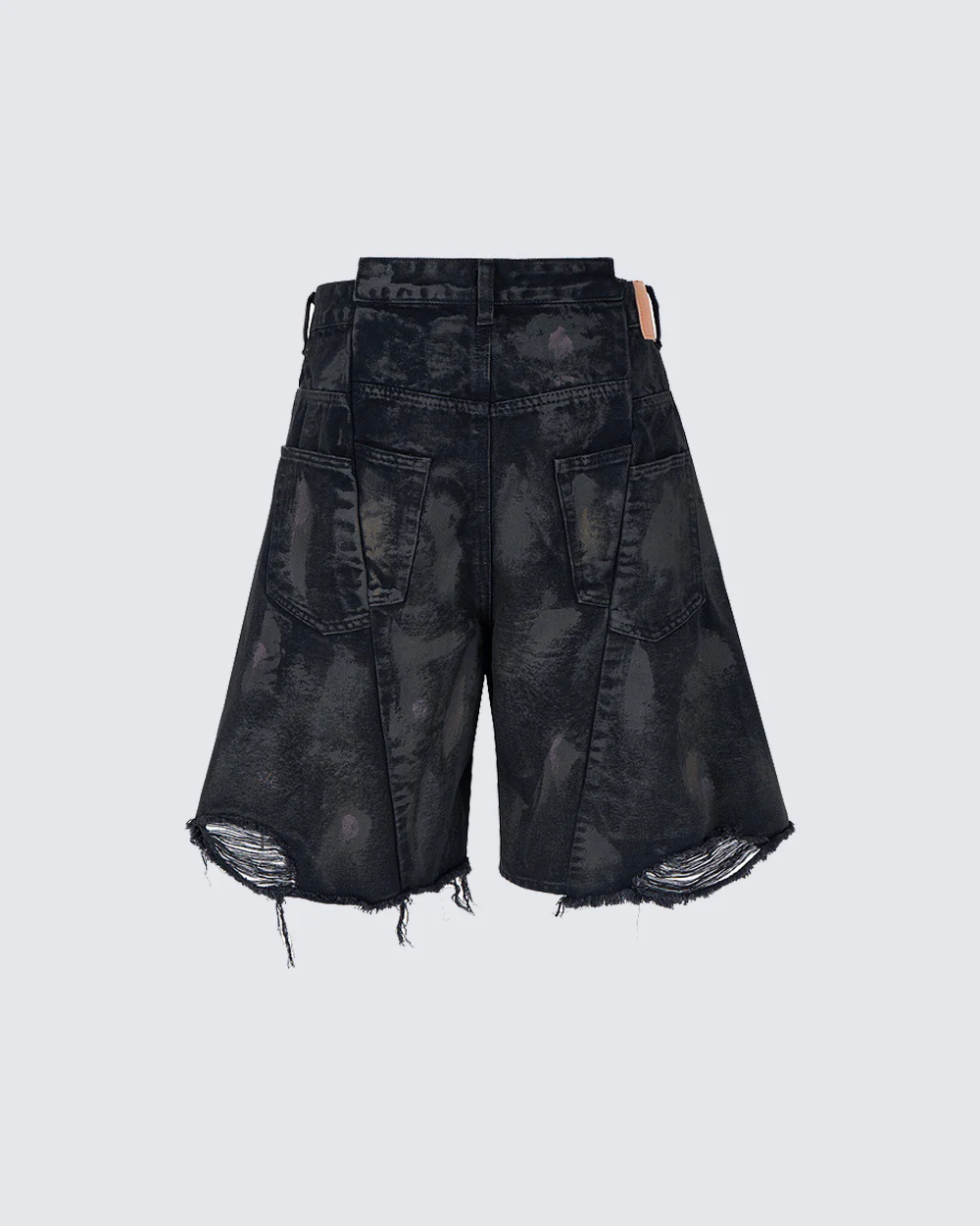 Distressed Crinkled Irregular Knee-Length Denim Shorts - Image 4