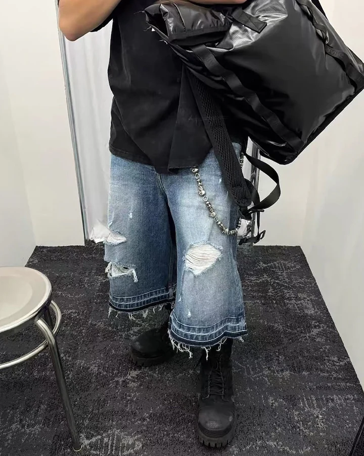 Distressed Denim Cropped New Shorts - Image 2