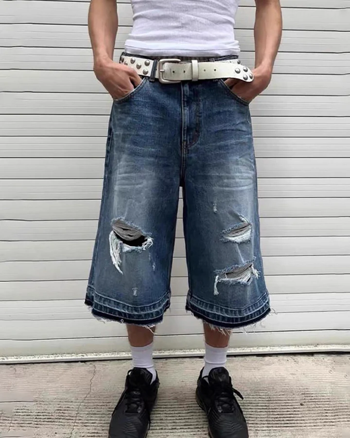 Distressed Denim Cropped New Shorts - Image 4