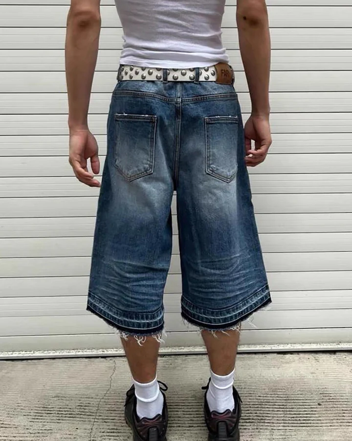 Distressed Denim Cropped New Shorts - Image 5