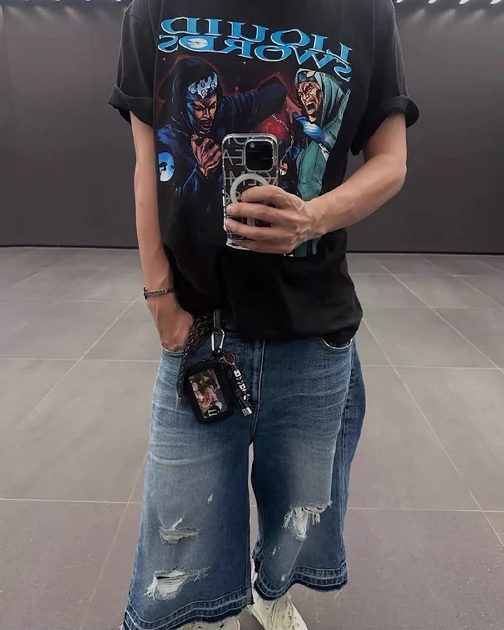 Distressed Denim Cropped New Shorts - Image 6