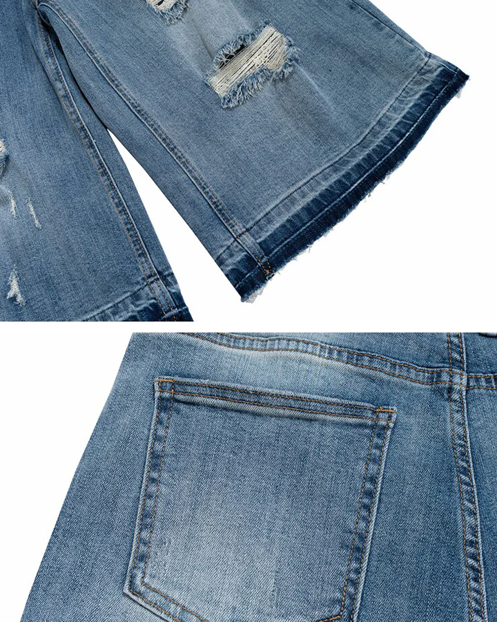 Distressed Denim Cropped New Shorts - Image 8