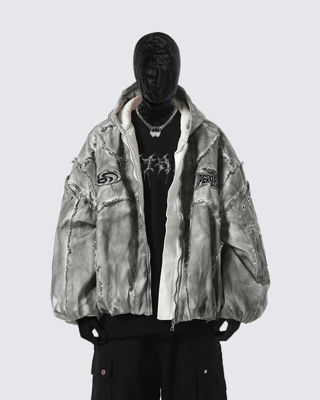 Distressed Embroidered Padded Hooded Jacket - Image 2