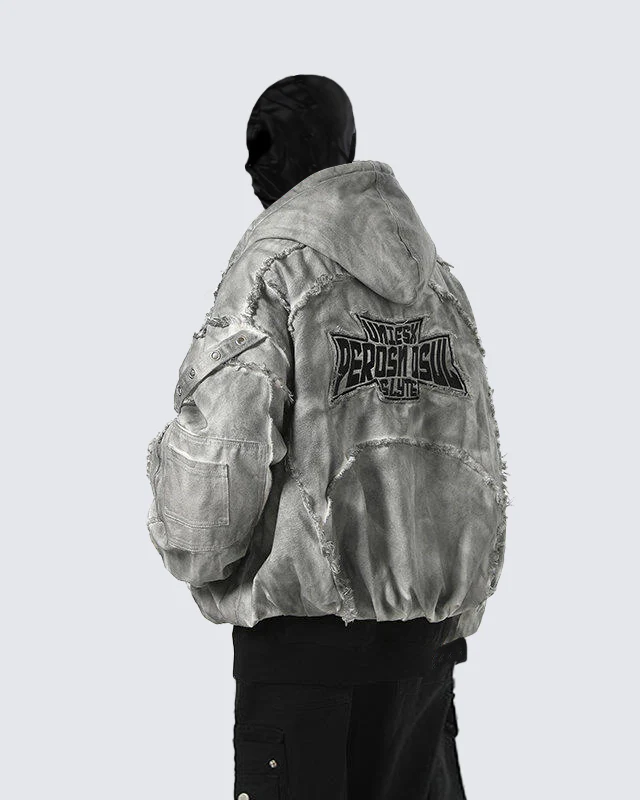 Distressed Embroidered Padded Hooded Jacket - Image 5