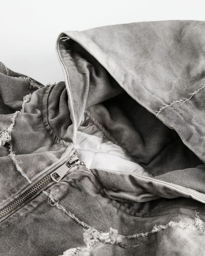 Distressed Embroidered Padded Hooded Jacket - Image 6