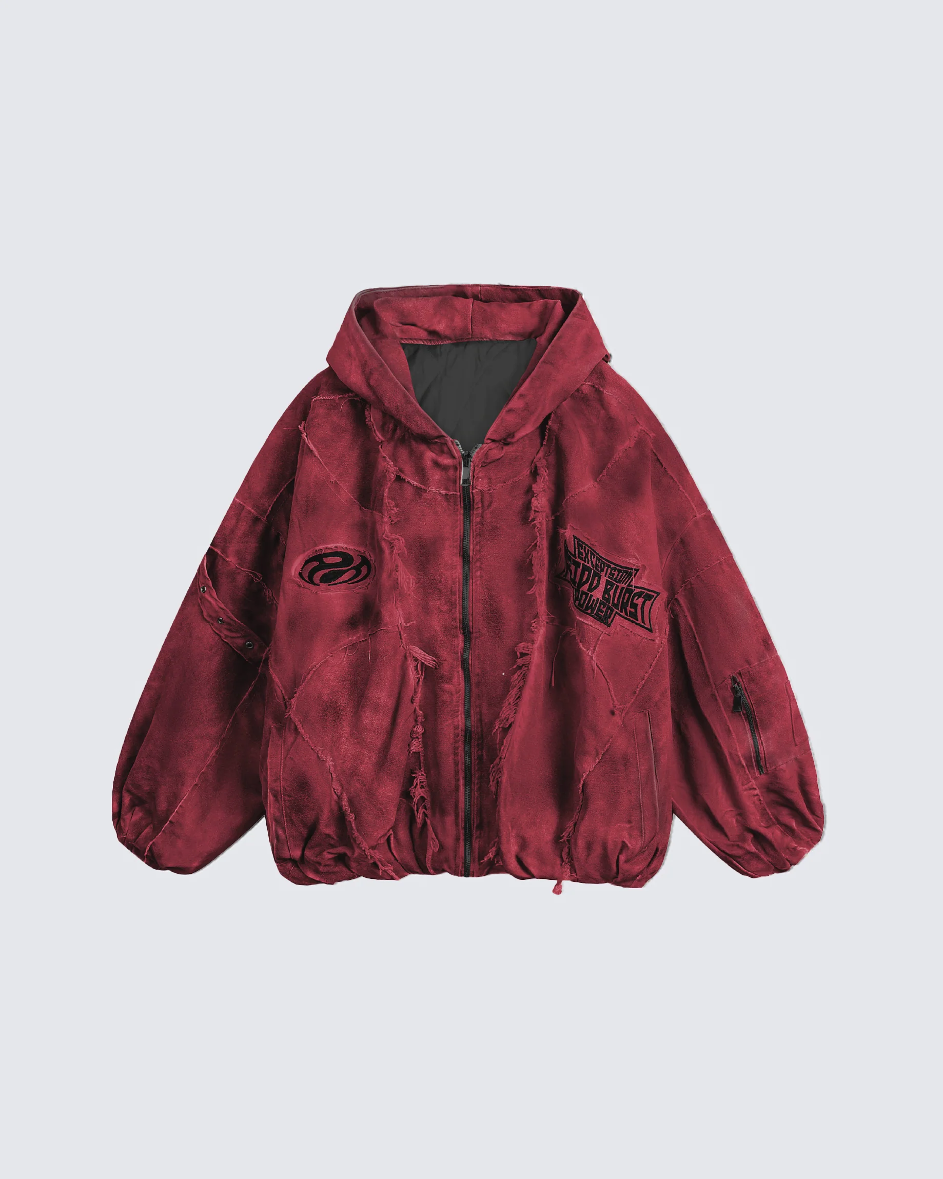 Distressed Embroidered Padded Hooded Jacket - Image 3