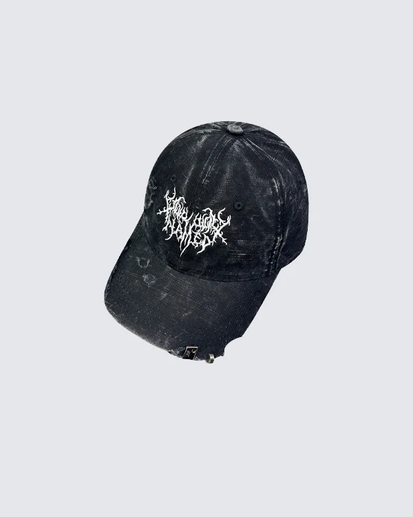 Distressed Flame Embroidery Studded Baseball Cap