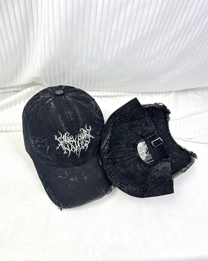 Distressed Flame Embroidery Studded Baseball Cap - Image 2