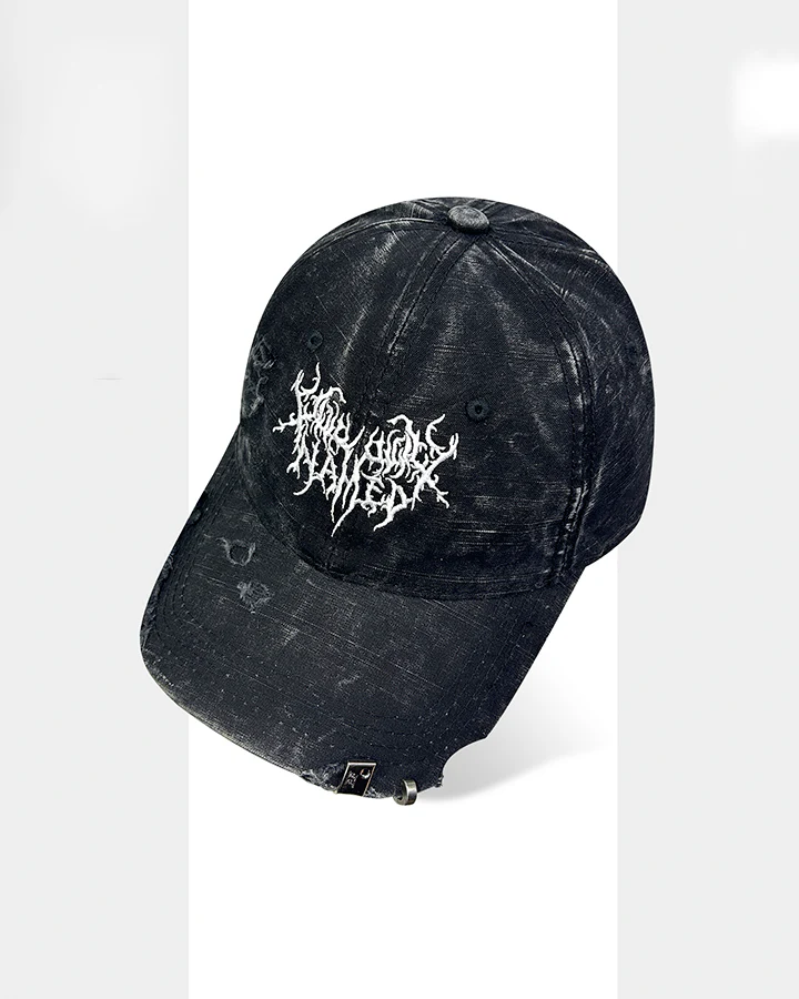 Distressed Flame Embroidery Studded Baseball Cap - Image 3