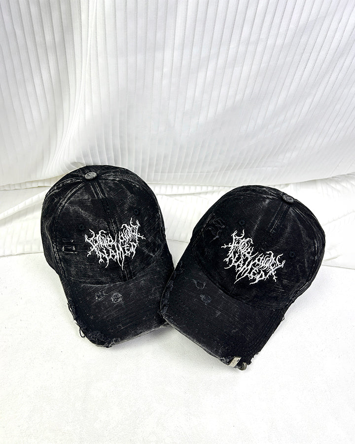 Distressed Flame Embroidery Studded Baseball Cap - Image 4