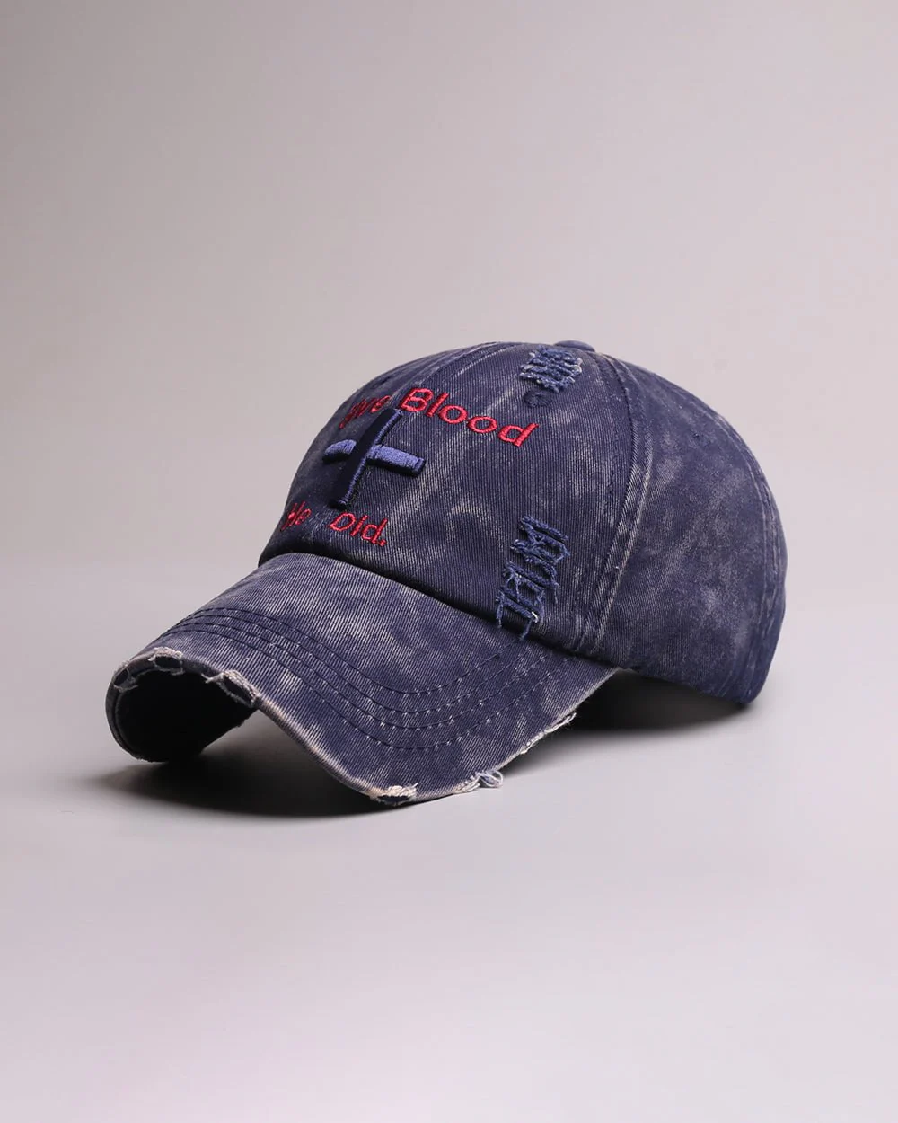 Distressed 'Give Blood He Did' Baseball Cap with Cross Design – Streetwear Style - Image 5