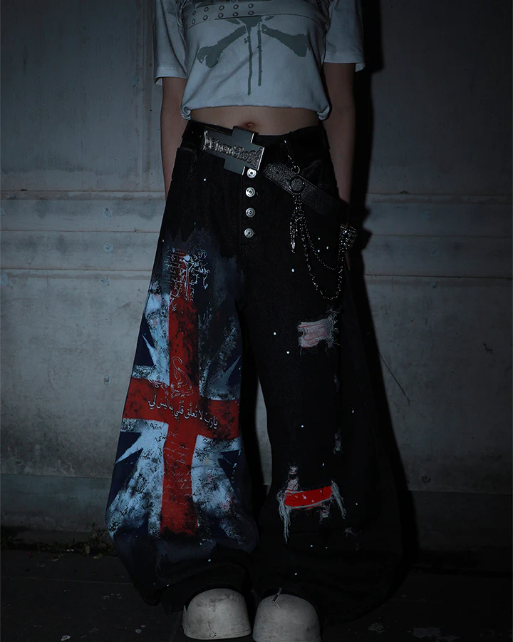 Distressed Hole High-Street Wide-Leg Pants - Image 2