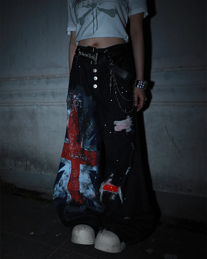 Distressed Hole High-Street Wide-Leg Pants - Image 5