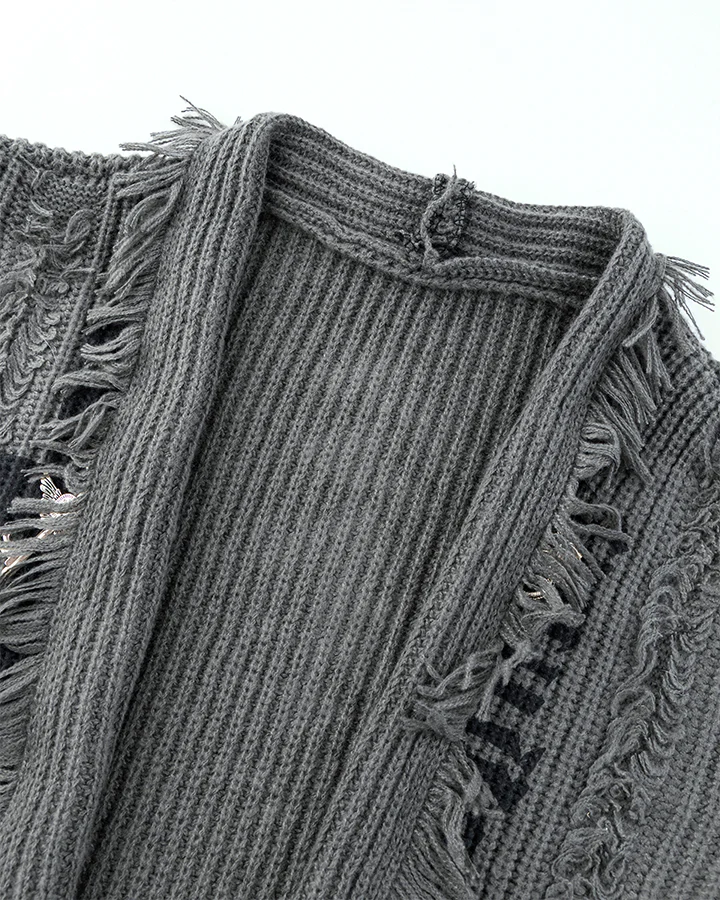 Distressed Knit Open-Front Cardigan - Image 3