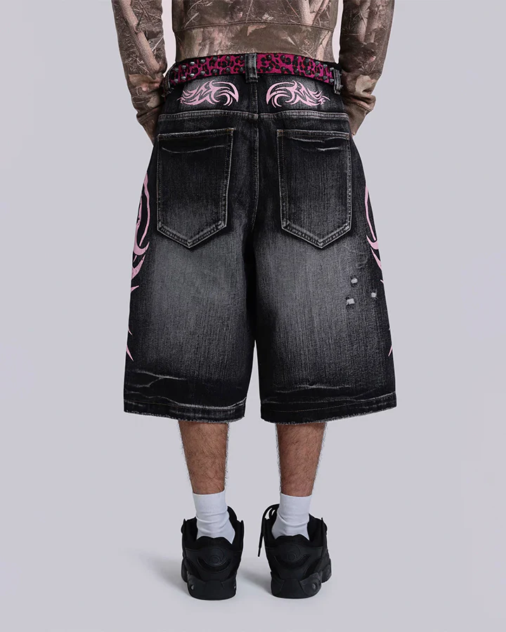 Distressed New Tribal Print Denim Shorts - Image 4