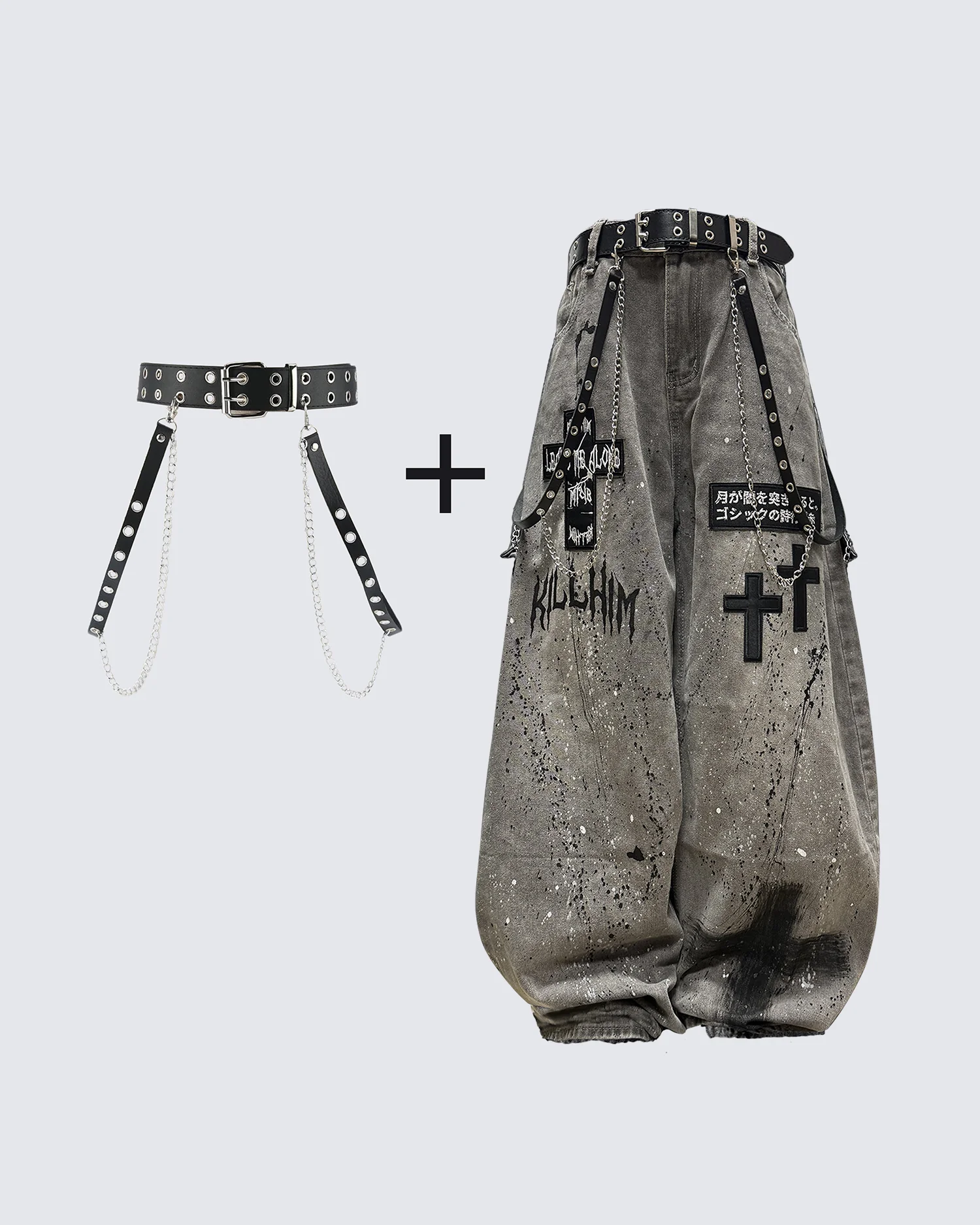 Distressed Paint-Splatter Patchwork Wide Jeans - Image 3