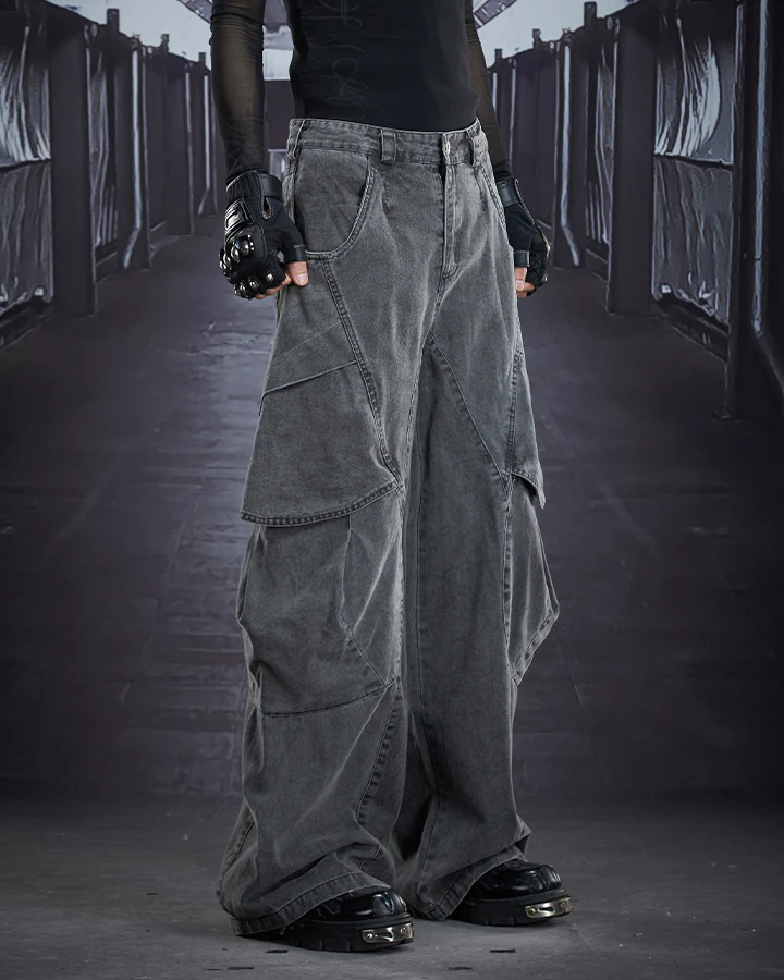 Distressed Panel Wide-Leg Denim Pants - Image 3