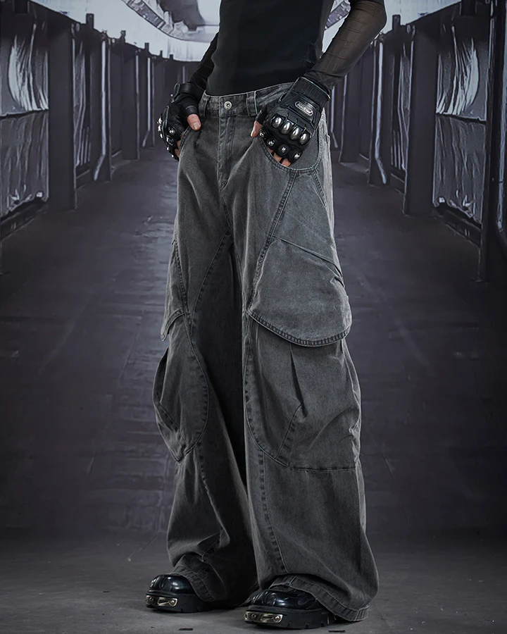 Distressed Panel Wide-Leg Denim Pants - Image 4