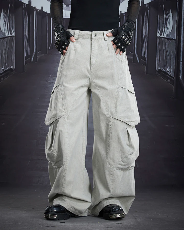 Distressed Panel Wide-Leg Denim Pants - Image 5