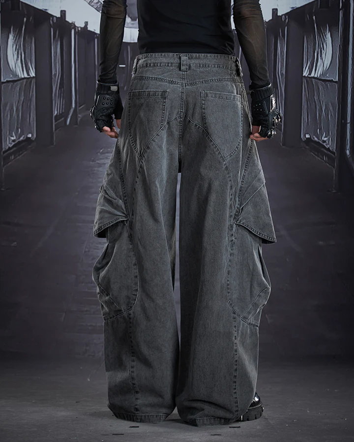 Distressed Panel Wide-Leg Denim Pants - Image 7