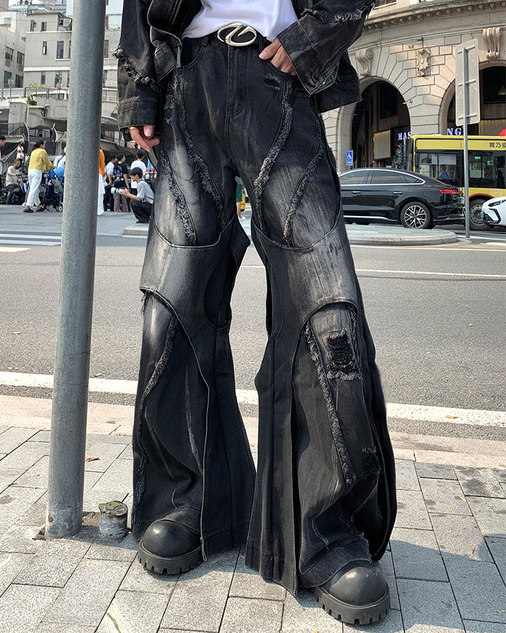 Distressed Patchwork Wide-Leg Jeans - Image 2