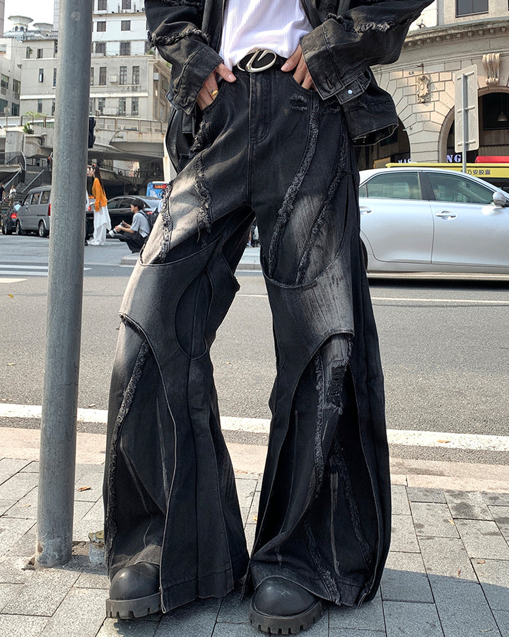 Distressed Patchwork Wide-Leg Jeans - Image 3