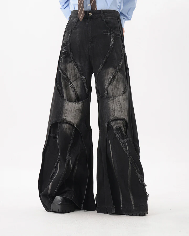 Distressed Patchwork Wide-Leg Jeans - Image 6
