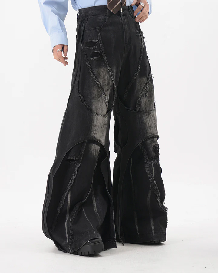 Distressed Patchwork Wide-Leg Jeans - Image 7