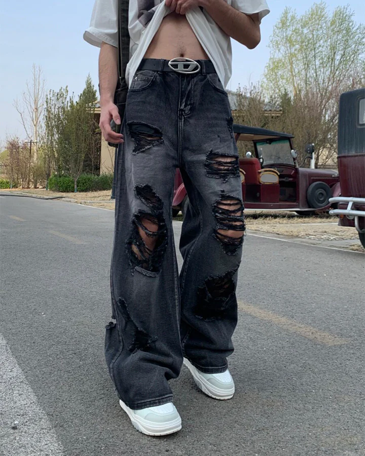 Distressed Ripped Black Denim Pants - Image 2
