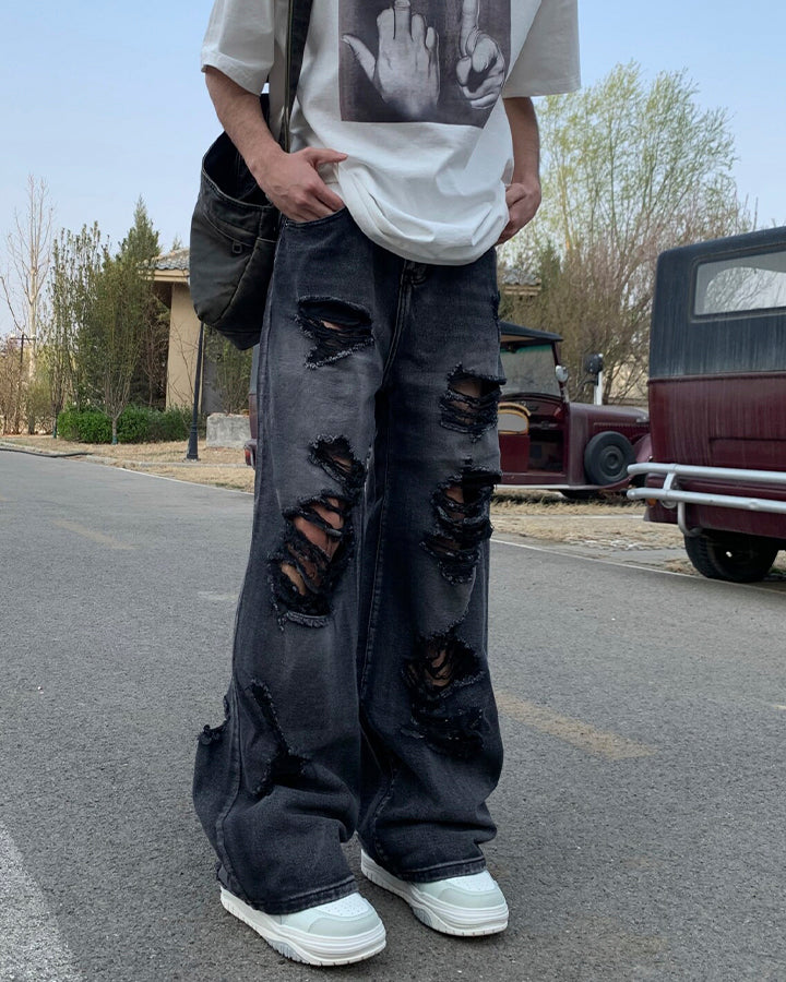 Distressed Ripped Black Denim Pants - Image 3