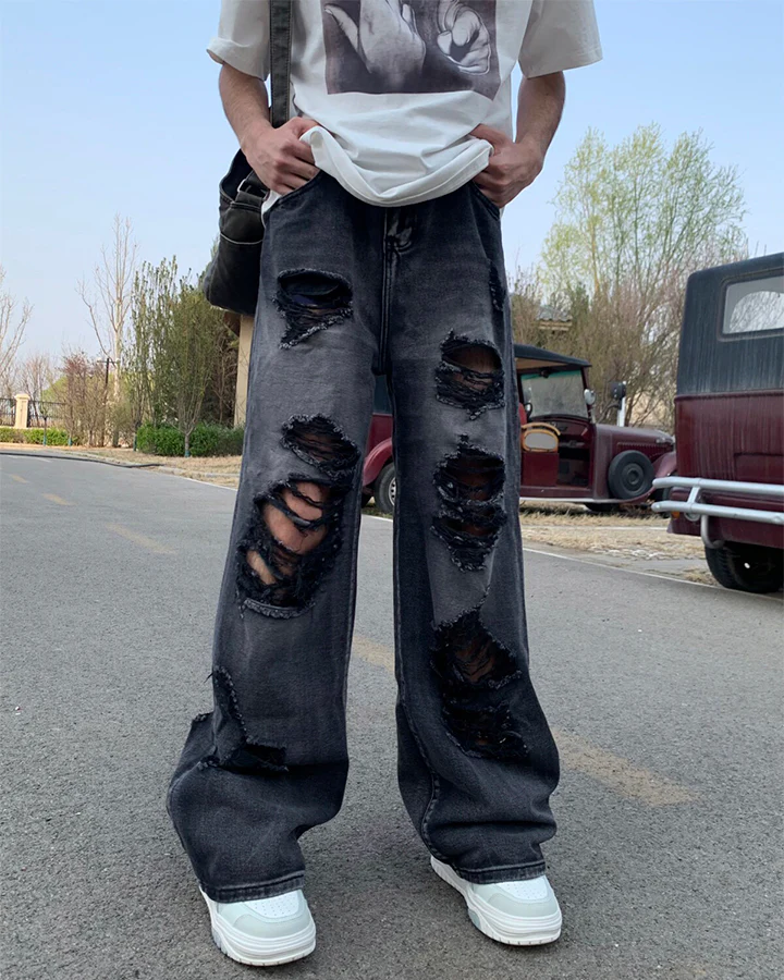 Distressed Ripped Black Denim Pants - Image 6