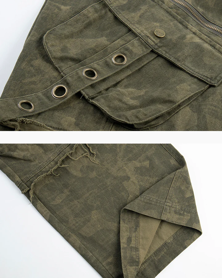 Distressed Tie-Dye Camo Cargo Denim Pants - Image 10