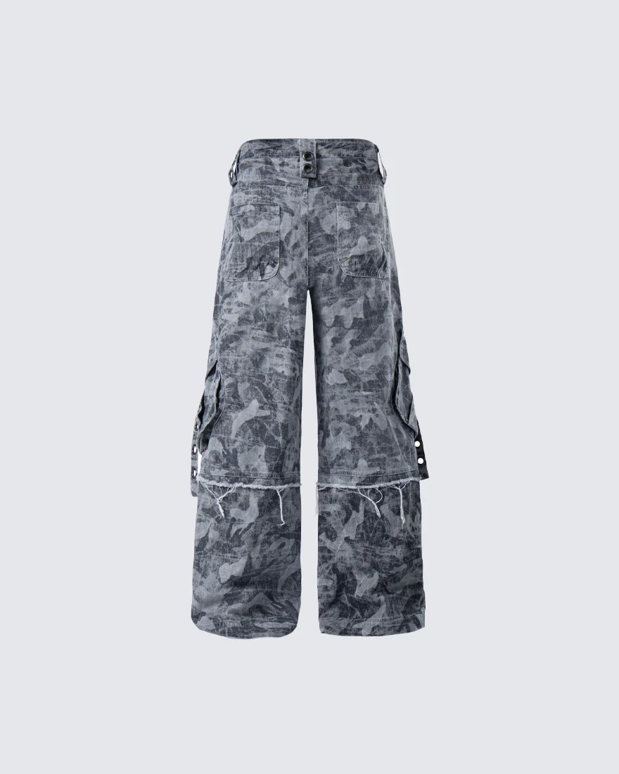 Distressed Tie-Dye Camo Cargo Denim Pants - Image 5