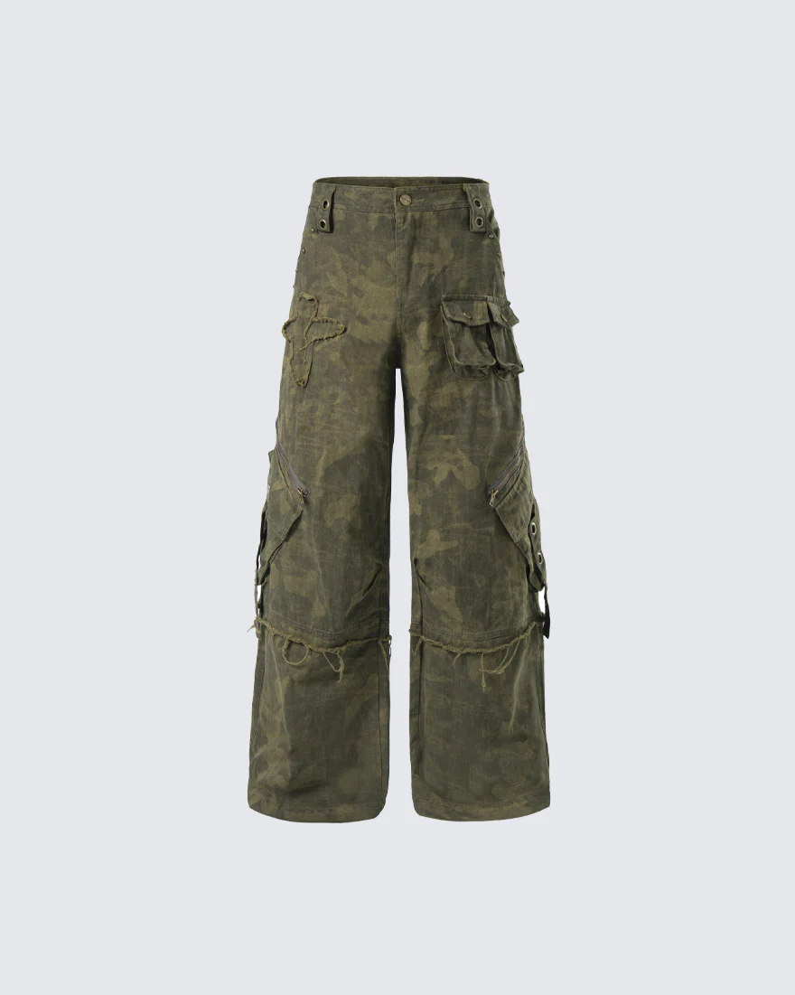 Distressed Tie-Dye Camo Cargo Denim Pants - Image 6