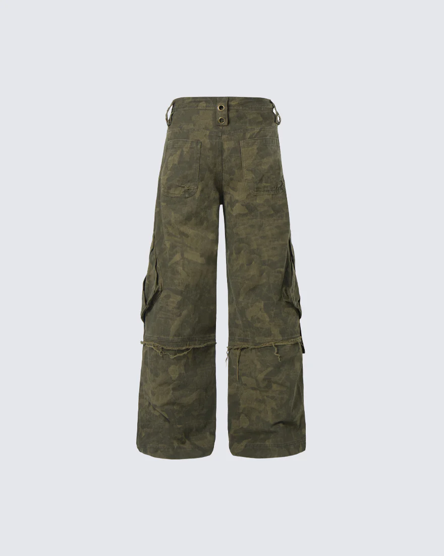 Distressed Tie-Dye Camo Cargo Denim Pants - Image 8