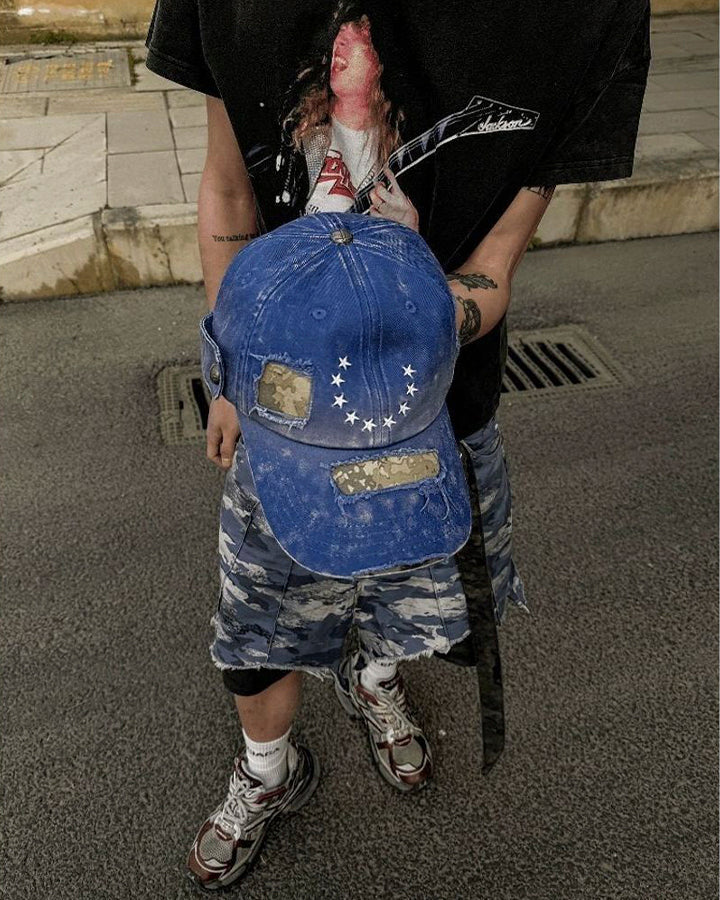 Distressed Washed Denim Baseball Cap - Image 2