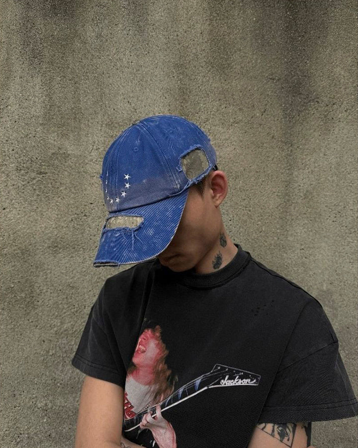 Distressed Washed Denim Baseball Cap - Image 3
