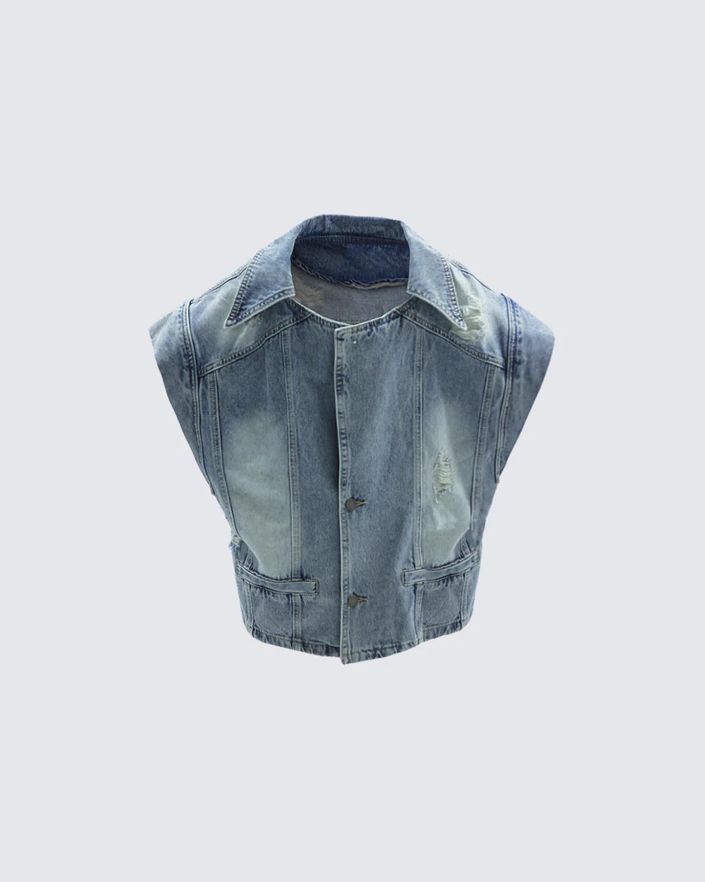 Distressed Washed Denim Vest Jacket