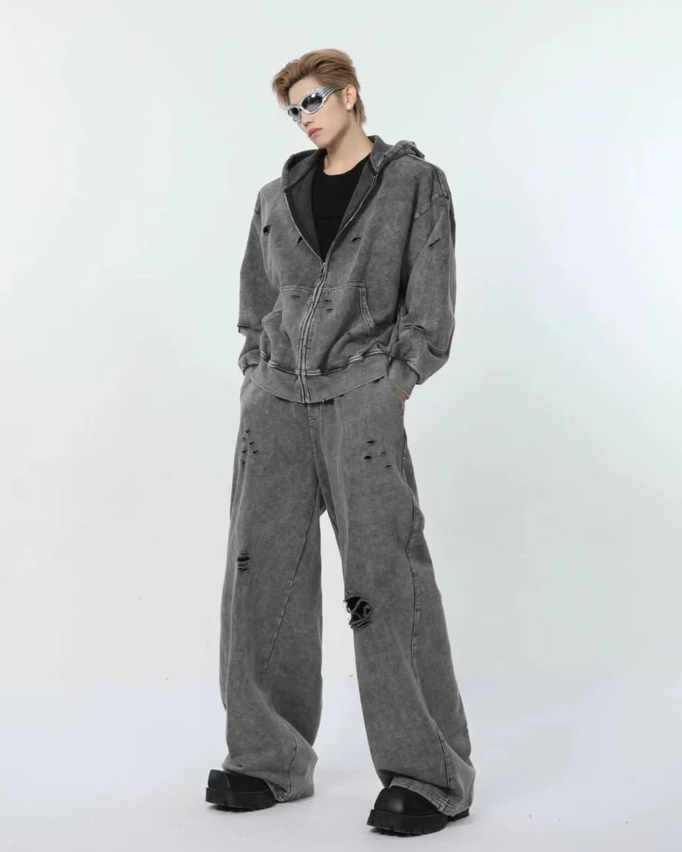 Distressed Washed Wide-Leg Sweatpants - Image 4