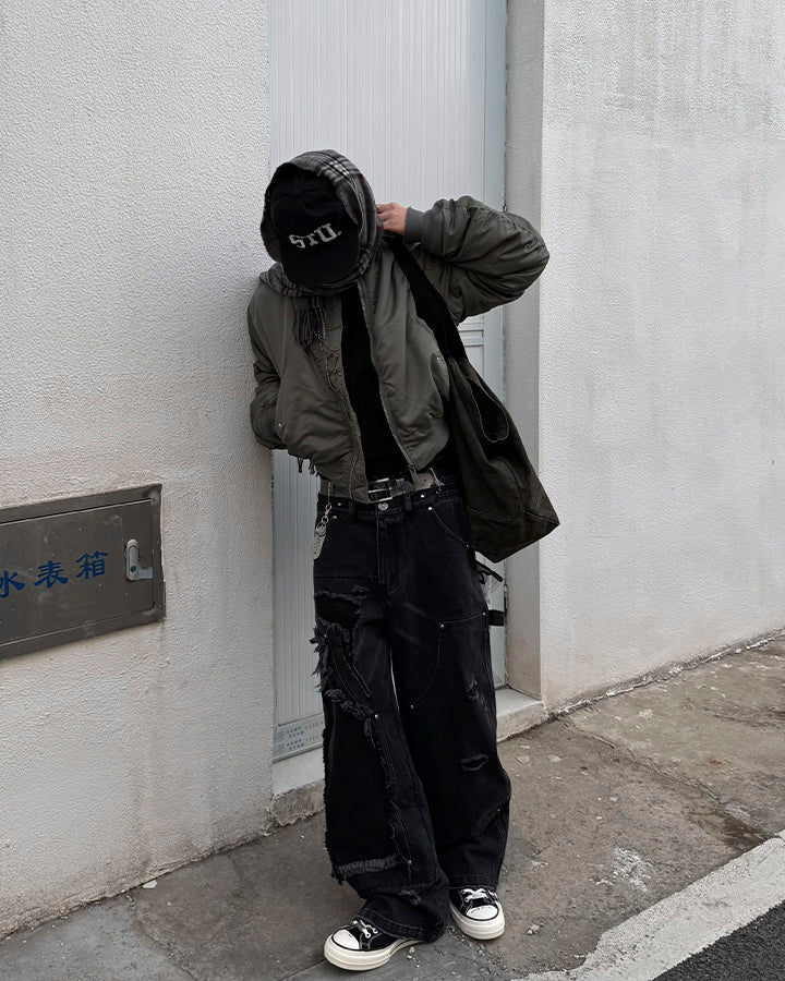Double-Waist Heavy Patchwork Denim Pants - Image 6