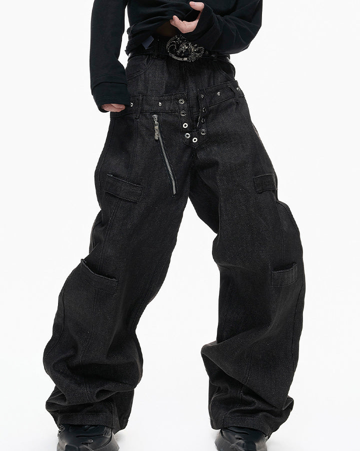 Double Waist Sagging Heavy Denim Pants - Image 2