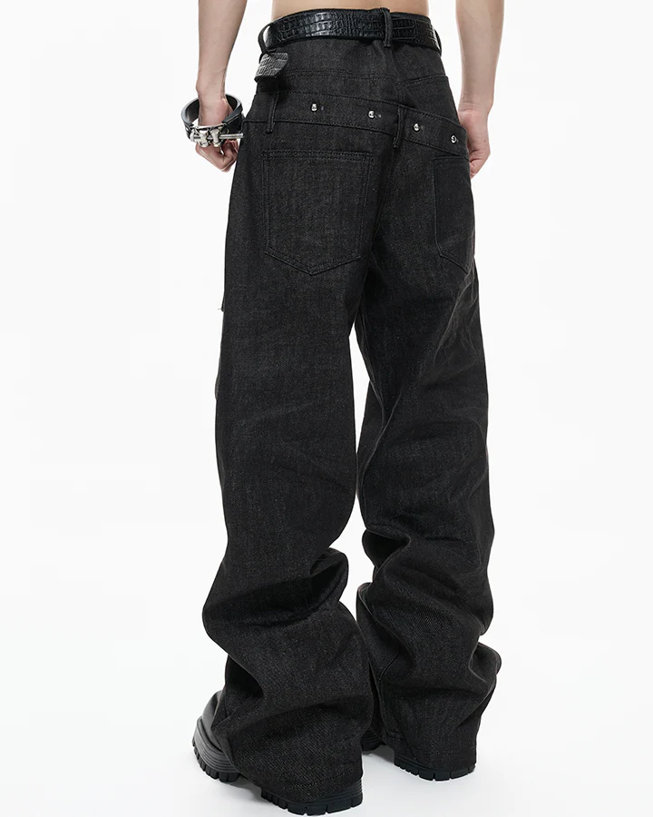 Double Waist Sagging Heavy Denim Pants - Image 3